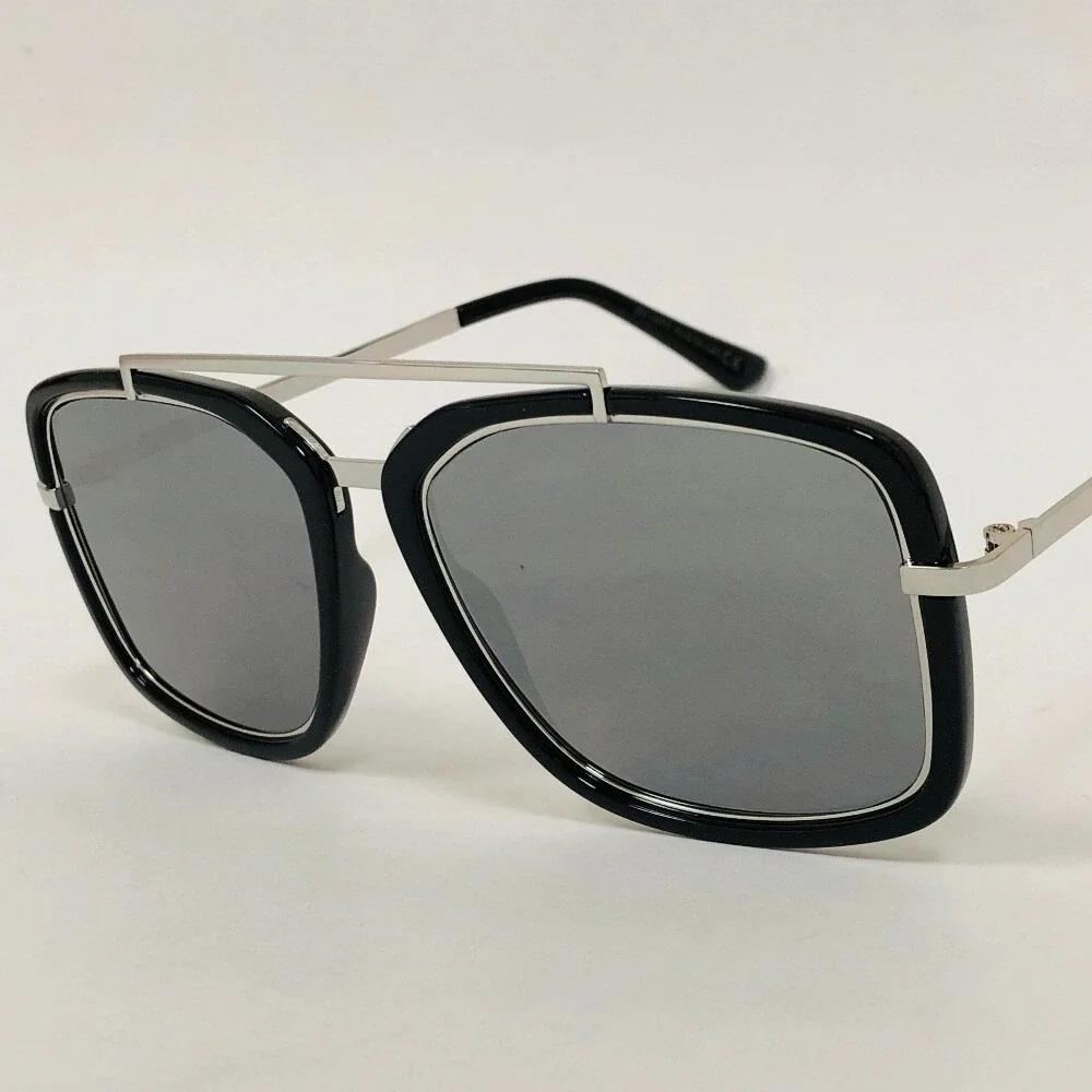 Square Sunglasses Men's‎ Fashion Shades Silver Accents Mirror Lens Trendy Shades